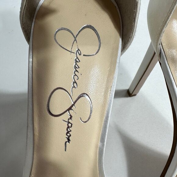 Jessica Simpson Ostey Sandals Sz 9 Silver Ankle Strap Square Toe Stiletto Heel - Picture 11 of 12